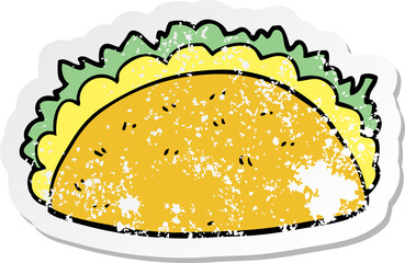distressed sticker of a cartoon taco