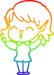 rainbow gradient line drawing cartoon elf girl