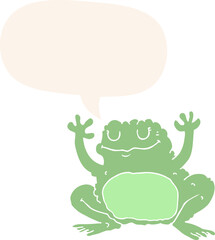 cartoon frog and speech bubble in retro style