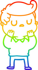 rainbow gradient line drawing cartoon aloof man considering