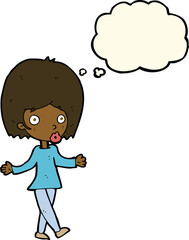 cartoon confused woman with thought bubble