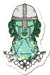 crying orc fighter character with natural one D20 roll grunge sticker