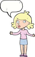 cartoon confused woman with speech bubble