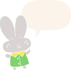 cute cartoon tiny rabbit and speech bubble in retro style