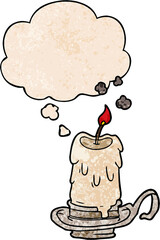 cartoon spooky candle and thought bubble in grunge texture pattern style