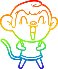 rainbow gradient line drawing cartoon laughing monkey