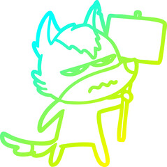 cold gradient line drawing cartoon annoyed wolf