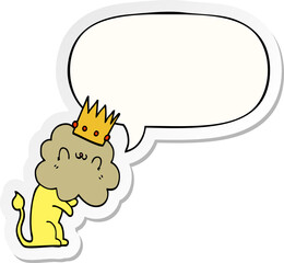 cartoon lion and crown and speech bubble sticker