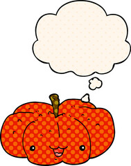 cartoon pumpkin and thought bubble in comic book style