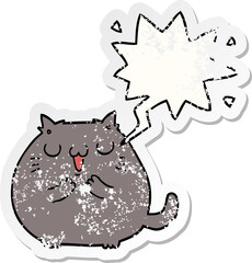 happy cartoon cat and speech bubble distressed sticker