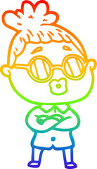 rainbow gradient line drawing cartoon woman wearing spectacles
