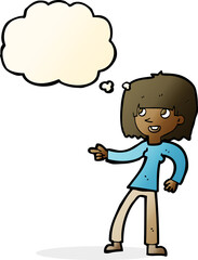 cartoon girl pointing with thought bubble