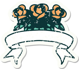 grunge sticker with banner of a bouquet of flowers