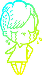 cold gradient line drawing cartoon crying girl