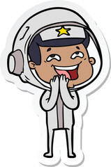 sticker of a cartoon laughing astronaut