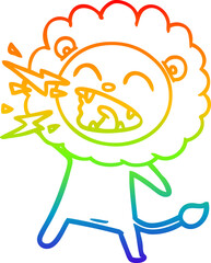 rainbow gradient line drawing cartoon roaring lion