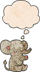 cartoon elephant and thought bubble in grunge texture pattern style