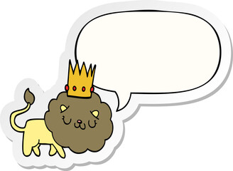 cartoon lion and crown and speech bubble sticker