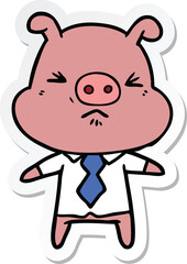 sticker of a cartoon angry pig in shirt and tie