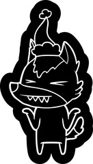 angry wolf cartoon icon of a wearing santa hat