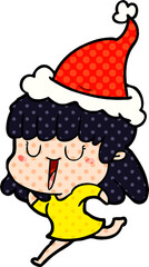 comic book style illustration of a woman wearing santa hat