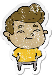 distressed sticker of a happy cartoon man