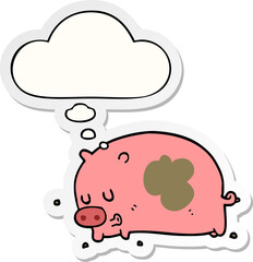 cute cartoon pig and thought bubble as a printed sticker