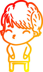 warm gradient line drawing cartoon woman thinking