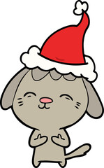 happy line drawing of a dog wearing santa hat