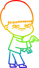 rainbow gradient line drawing annoyed cartoon boy