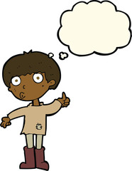cartoon boy asking question with thought bubble