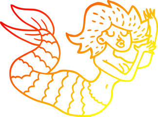 warm gradient line drawing cartoon woman mermaid