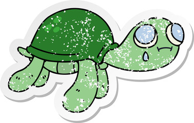 distressed sticker of a quirky hand drawn cartoon turtle