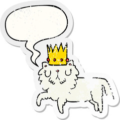 cartoon cat wearing crown and speech bubble distressed sticker