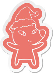 cute cartoon  sticker of a bear wearing santa hat