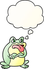 grumpy cartoon frog and thought bubble in smooth gradient style