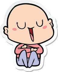 sticker of a happy cartoon bald man