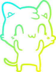 cold gradient line drawing cartoon happy cat