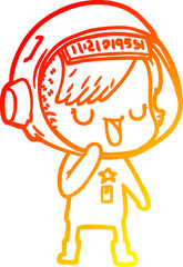 warm gradient line drawing cartoon astronaut woman