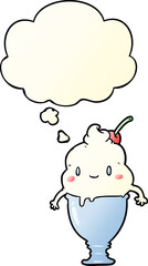 cute cartoon ice cream and thought bubble in smooth gradient style