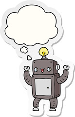 Naklejka premium cartoon happy robot and thought bubble as a printed sticker