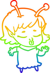 rainbow gradient line drawing cute alien girl cartoon