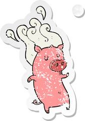 retro distressed sticker of a smelly cartoon pig