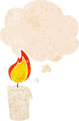 cartoon candle and thought bubble in retro textured style