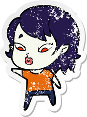 distressed sticker of a cute cartoon vampire girl