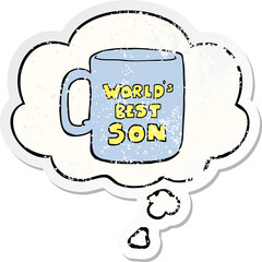worlds best son mug and thought bubble as a distressed worn sticker