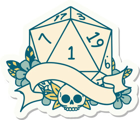 natural one d20 dice roll sticker