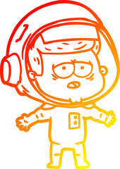 Fototapeta premium warm gradient line drawing cartoon tired astronaut