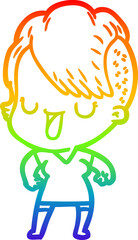 rainbow gradient line drawing cute cartoon girl with hipster haircut