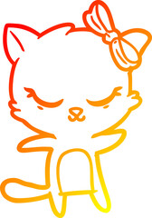 warm gradient line drawing cute cartoon cat with bow